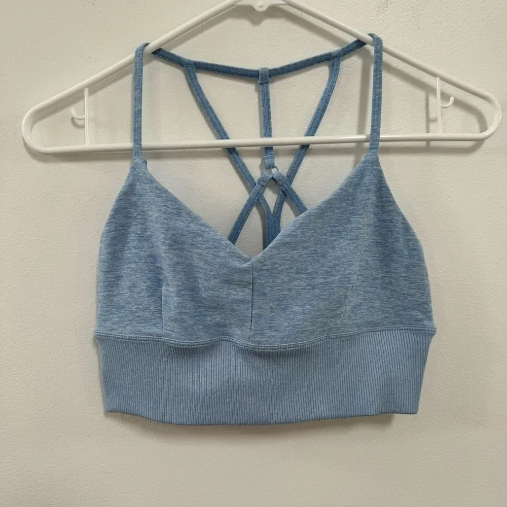 Alo Yoga baby blue cross back sports bra